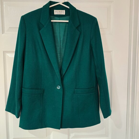 Dumas USA Women's 100% Wool Lined 1-Button Blazer Front Pockets Green Sz 6 - Picture 1 of 8